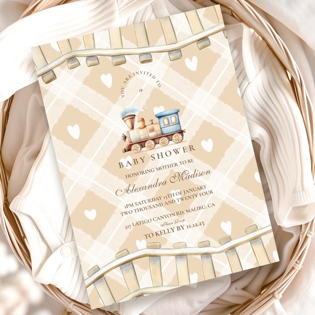 Invitation Baby shower du train d'aquarelle neurale Hearts (Créateur téléchargé)