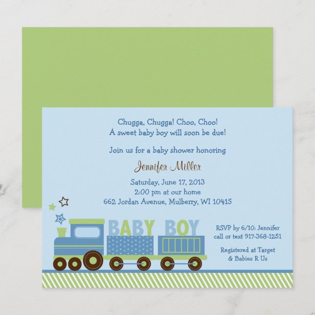 Invitation Baby shower du train de plaisance (Devant / Derrière)