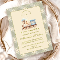 Baby shower du train Watercolor vert