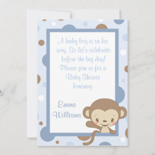 Invitation Baby shower du zoo de singe Invitation-Blue