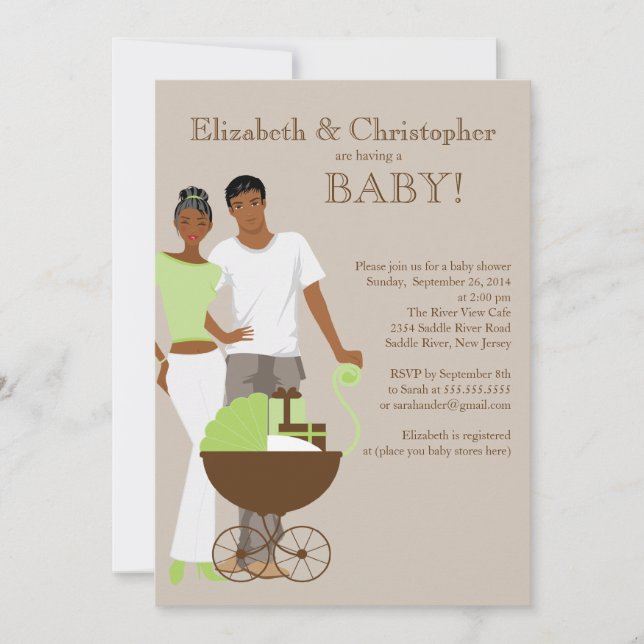 Invitation Baby shower d'un couple afro-américain neutre entr (Devant)