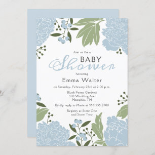 Invitation Baby shower Dusty Blue Peonies