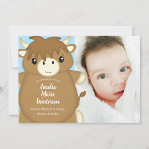 Invitation Baby shower écossais de vache Highland Blue