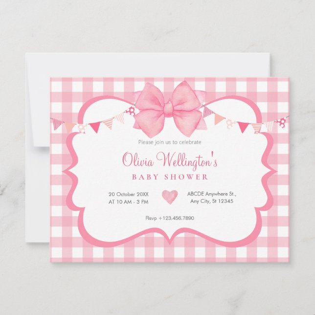 Invitation Baby shower écossais rose pastel (Devant)