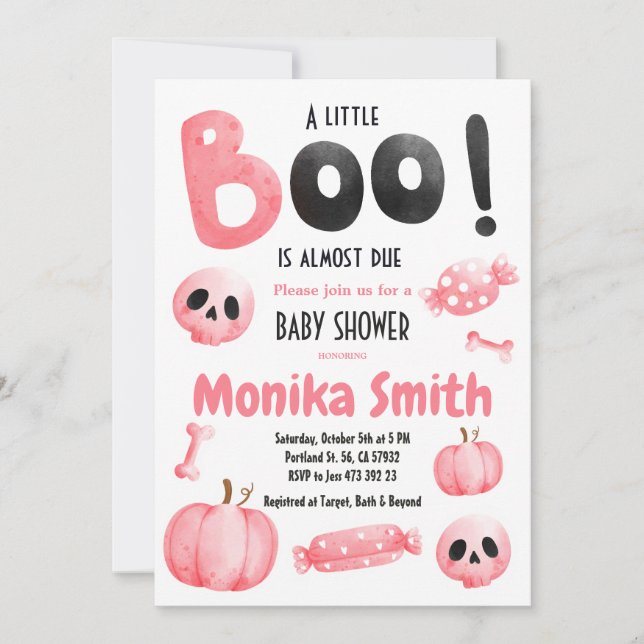 Invitation Baby shower Éffrayant d'Halloween rose (Devant)