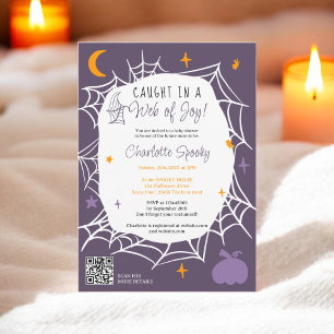 Invitation baby shower éffrayant Halloween Spider web violet