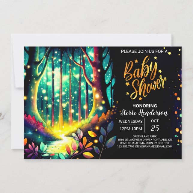 Invitation Baby shower éjaculé de lucioles nocturne (Devant)