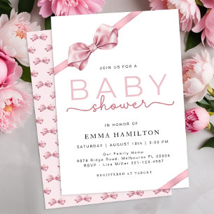 Invitation Baby shower élégant à la bow rose