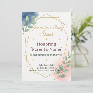 Invitation Baby shower Elegant Aquarelle avec Or
