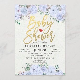 Invitation Baby shower Elegant Aquarelle Floral Gold Script