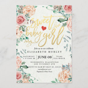 Invitation Baby shower Elegant Aquarelle Floral Gold Script
