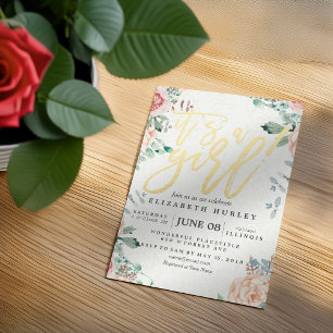 Invitation Baby shower Elegant Aquarelle Floral Gold Script
