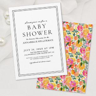 Invitation Baby Shower Élégant aux Agrumes et Fleurs