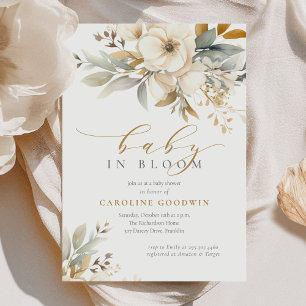 Invitation Baby-Shower Élégant Bébé Neutre en Fleur