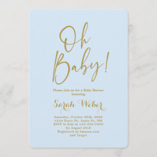 Invitation baby shower élégant, bleu et or