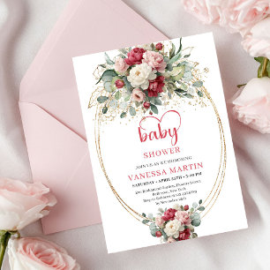 Invitation Baby Shower Élégant Boho Bourgogne Blanc Verdure