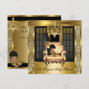 Invitation Baby shower élégant Chandelier Damas Chandelier Or