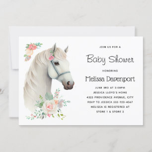 Invitation Baby shower élégant Cheval blanc Bohème Floral