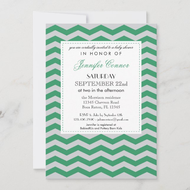 Invitation Baby shower Elegant Chevron Unisex (Devant)