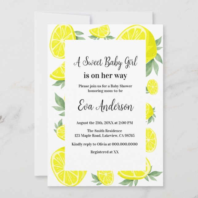 Invitation Baby shower élégant de citrons (Devant)
