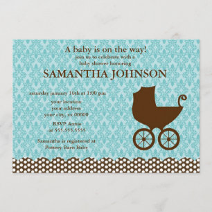 Invitation Baby shower élégant de damassé et de chariot