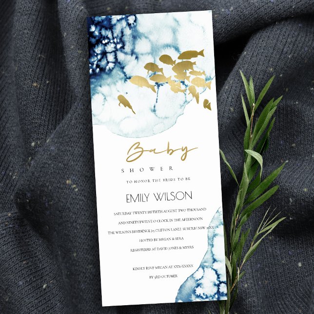 Invitation Baby shower ÉLÉGANT DE POISSONS SOUS-MARINS GOLD N (Créateur téléchargé)