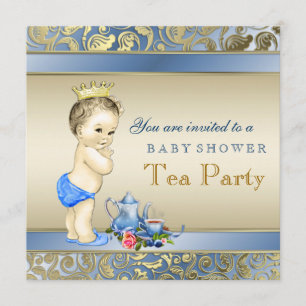 Invitation Baby shower élégant de thé de garçons de bleu et