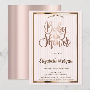 Invitation Baby-Shower Élégant et Chic avec des Rayures Rose 