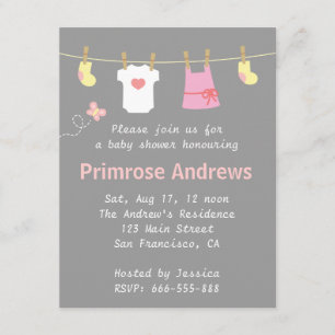 Invitation Baby shower élégant et mignon de fille, arrière -