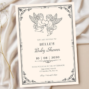 Invitation Baby shower élégant et vintage avec des anges