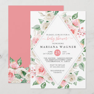 Invitation Baby Shower Élégant Fleurs de Pêcher