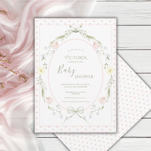 Invitation Baby Shower Élégant Fleurs Roses Vintage