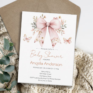 Invitation Baby Shower Élégant Floral Rose Ruban Fille