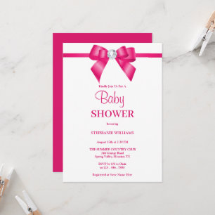 Invitation Baby shower élégant Hot Pink Jewel Bow