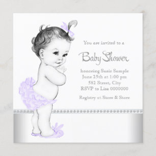 Invitation Baby-Shower élégant lavande et argent