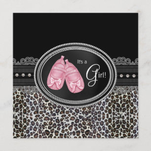 Invitation Baby Shower élégant léopard rose