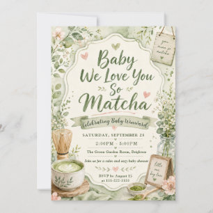 Invitation Baby Shower Élégant Matcha à l'Aquarelle
