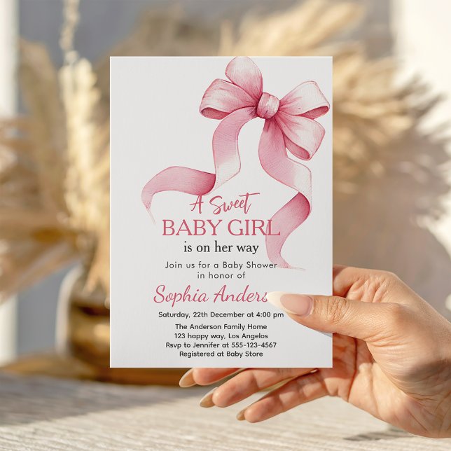 Invitation Baby shower Elegant Pink Bow pour fille (Créateur téléchargé)