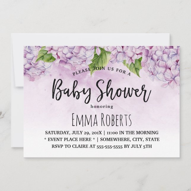 Invitation Baby shower Élégant Purple Hydrangea Floral (Devant)