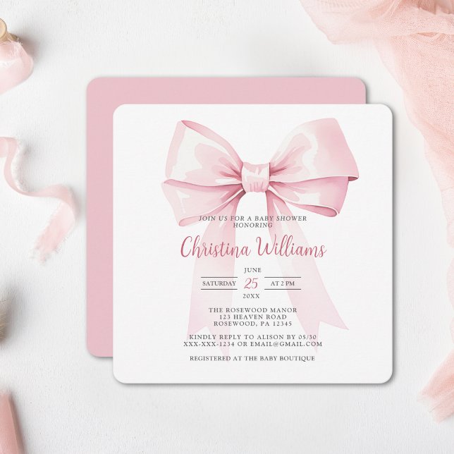 Invitation Baby shower Elégant Rose Bow Girl (Créateur téléchargé)