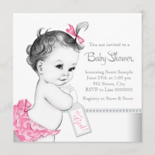 Invitation Baby-Shower élégant rose et gris