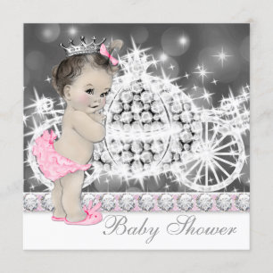 Invitation Baby Shower Élégant Rose et Gris Princesse