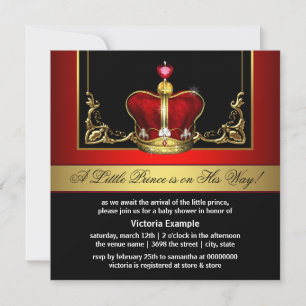 Invitation Baby Shower Élégant Rouge et Or pour Prince