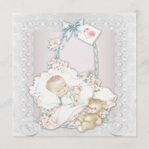 Invitation Baby Shower Élégant Vintage Rose pour Bébé Fille