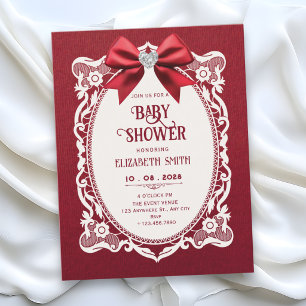 Invitation Baby shower élégant vintage rouge