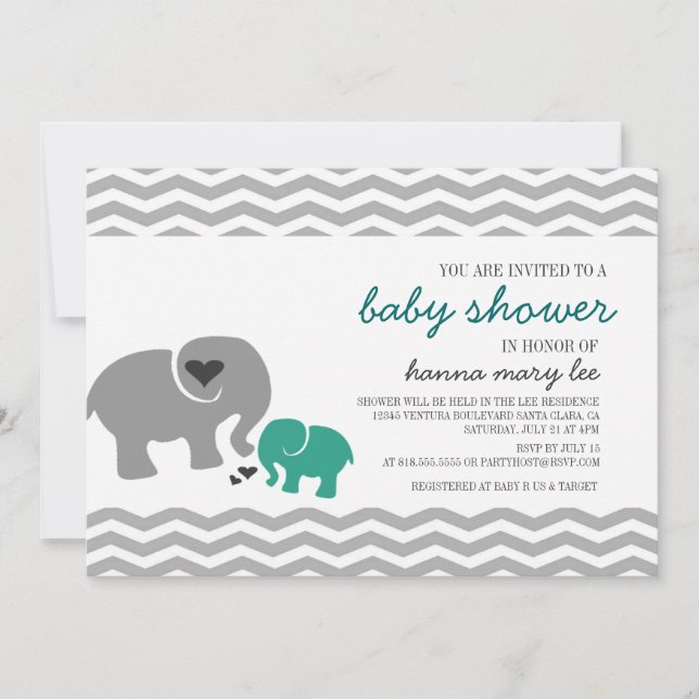 Invitation Baby shower éléphant (Devant)