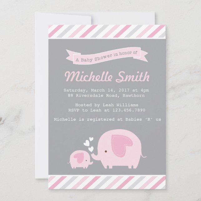 Invitation Baby shower éléphant (Devant)