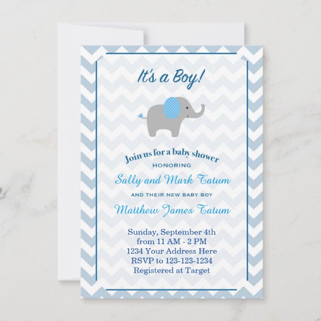Invitation Baby shower éléphant (Devant)