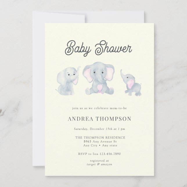 Invitation Baby shower éléphant (Devant)