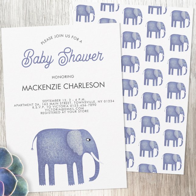 Invitation Baby shower éléphant (Blue elephant baby shower invitations)